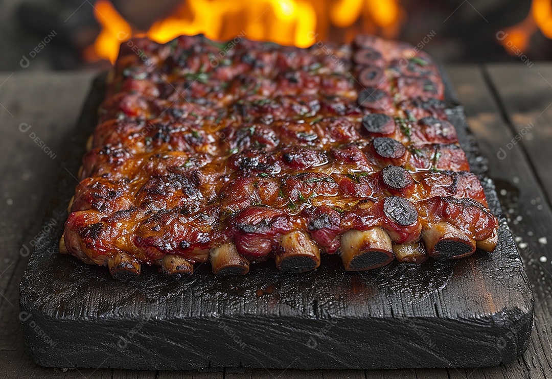 Costelinha brasileira ao molho barbecue na brasa