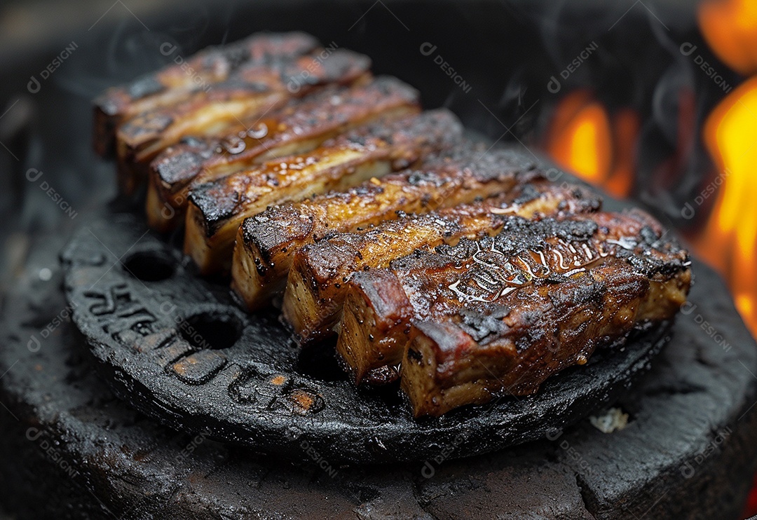 Costelinha brasileira ao molho barbecue na brasa