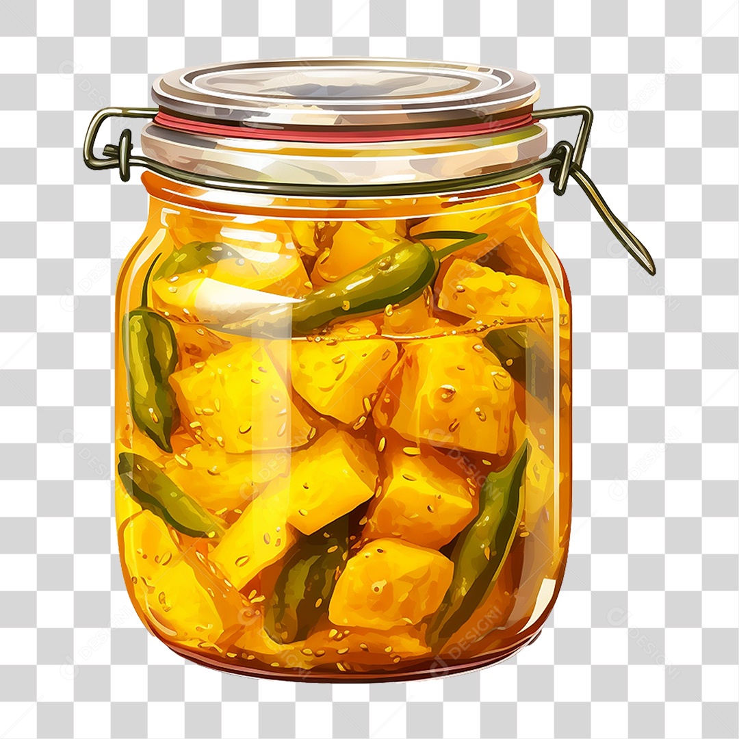 Pote de Vidro com Conserva de Manga PNG Transparente