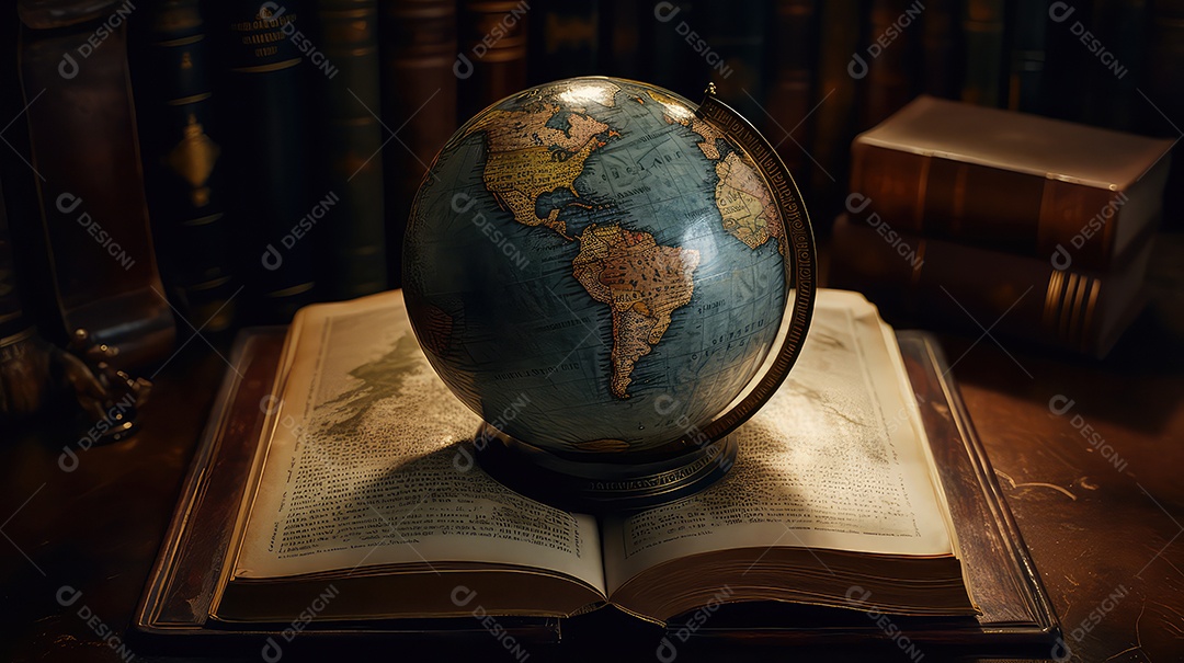 Globo sobre um livro na biblioteca
