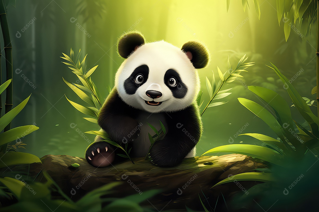 Retrato de panda gigante em floresta de bambu