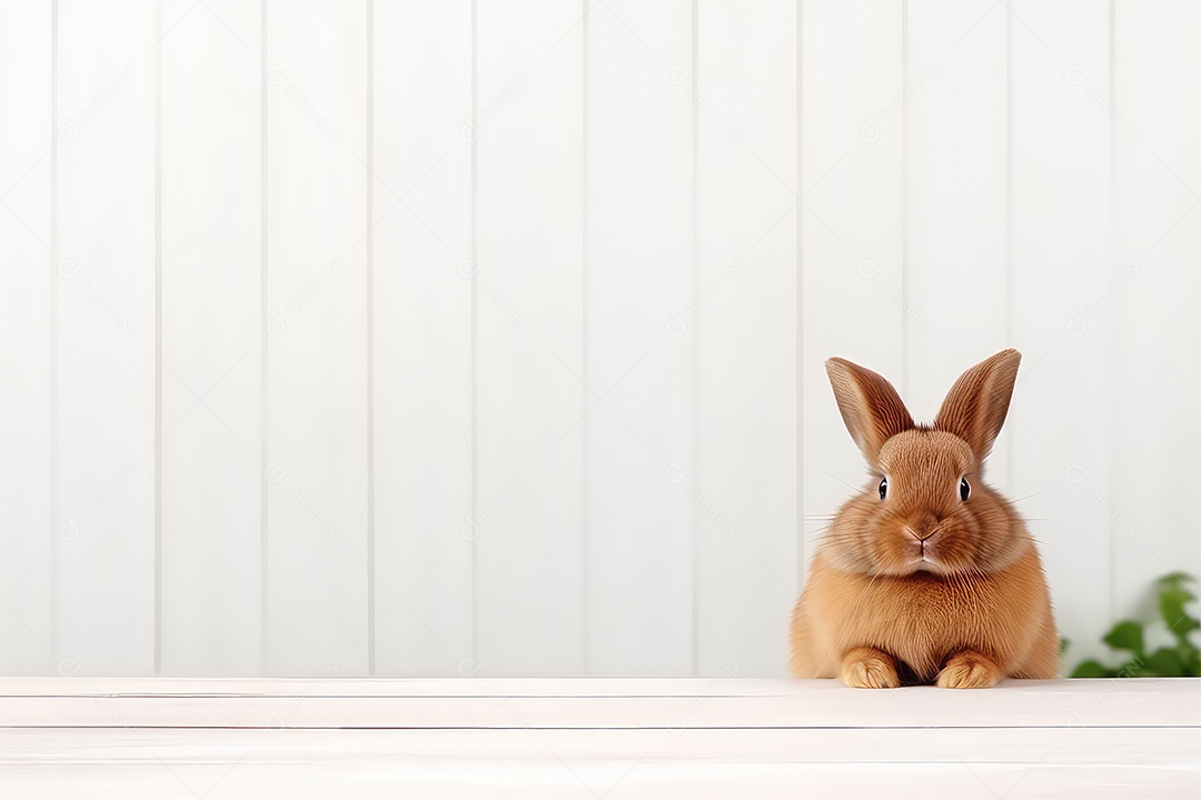 Coelhinho da Páscoa fofo sobre a mesa com fundo desfocado
