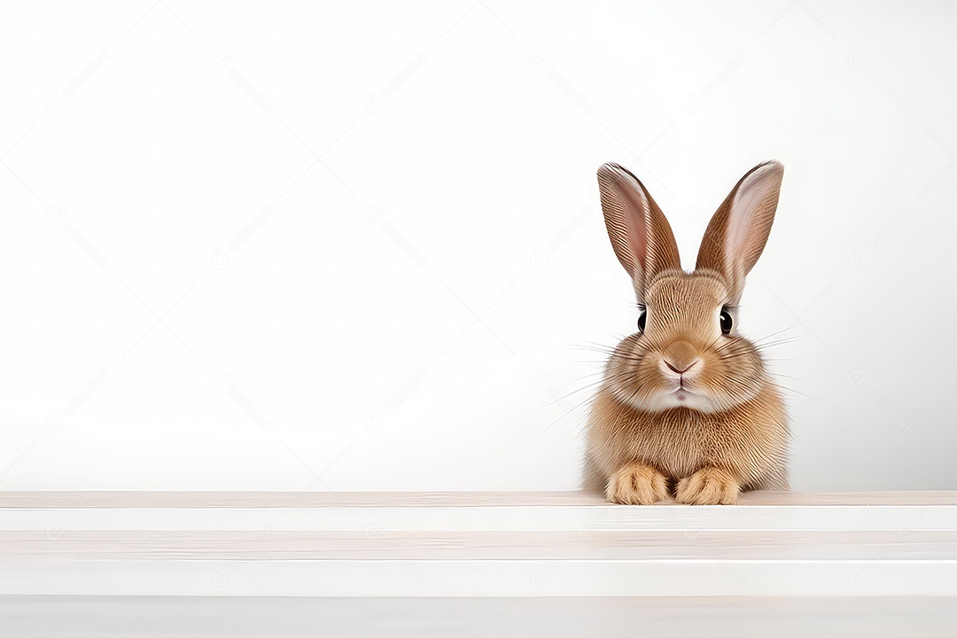 Coelhinho da Páscoa fofo sobre a mesa com fundo desfocado