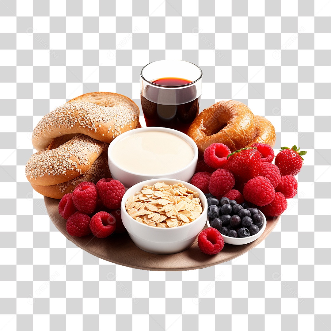 Bandeja com Comida de Café da Manhã PNG Transparente