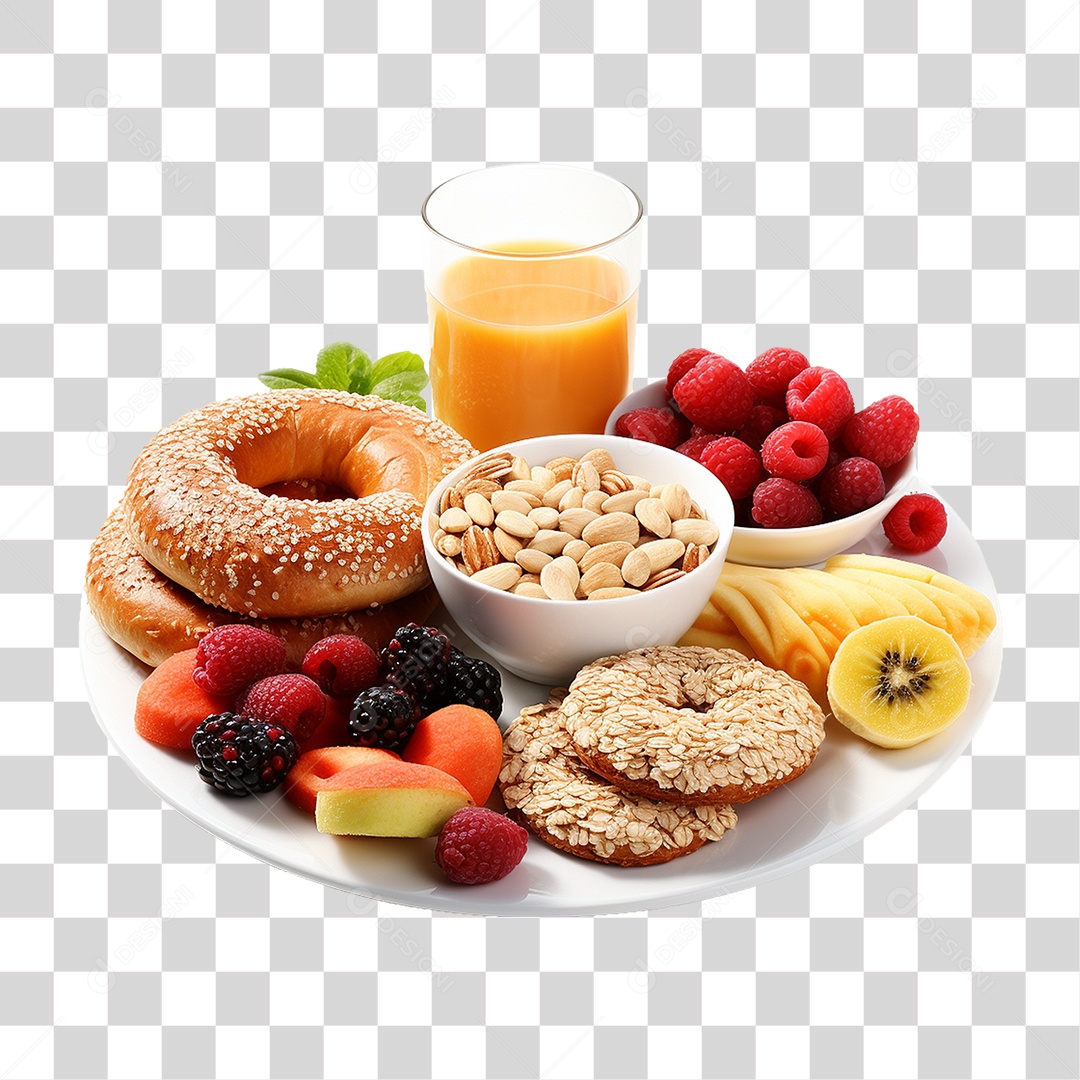 Bandeja com Comida de Café da Manhã PNG Transparente