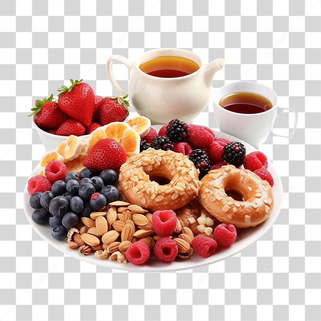 Bandeja com Comida de Café da Manhã PNG Transparente