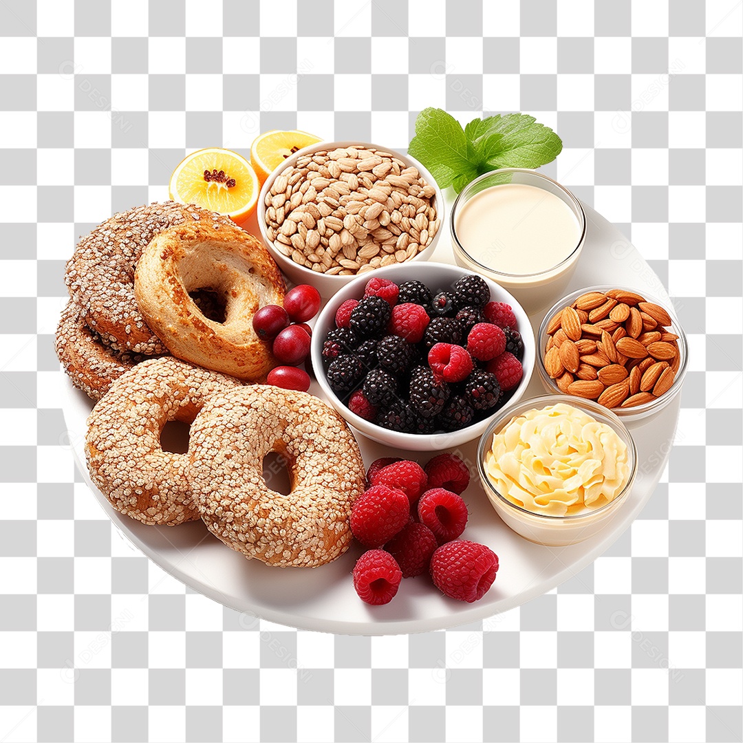 Bandeja com Comida de Café da Manhã PNG Transparente