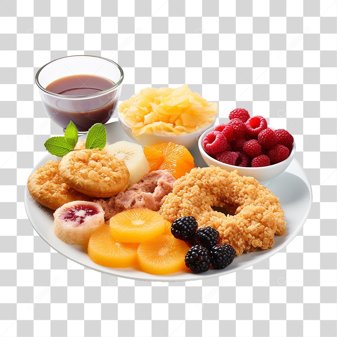 Bandeja com Comida de Café da Manhã PNG Transparente