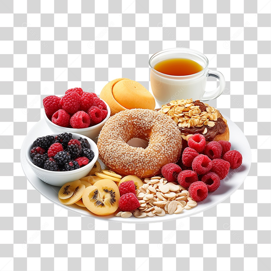 Bandeja com Comida de Café da Manhã PNG Transparente