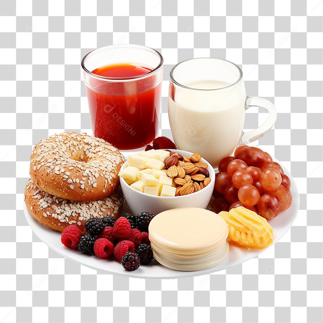 Bandeja com Comida de Café da Manhã PNG Transparente