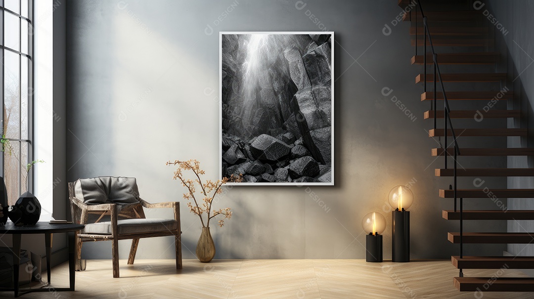 Uma linda sala decorada com detalhes pretos