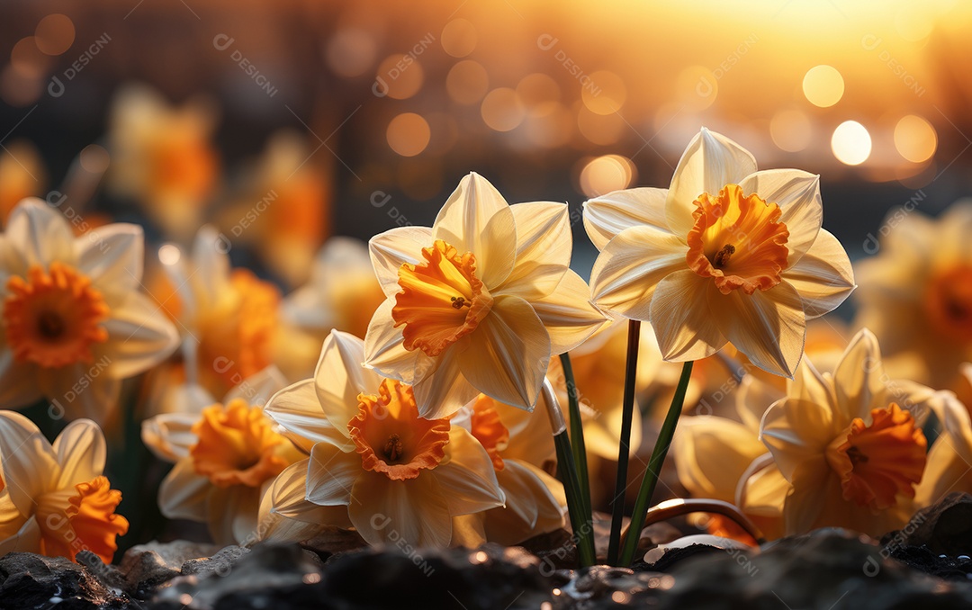 Fundo de flores narciso linda sobre águas