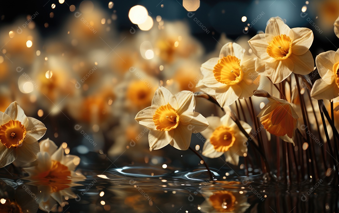 Fundo de flores narciso linda sobre águas