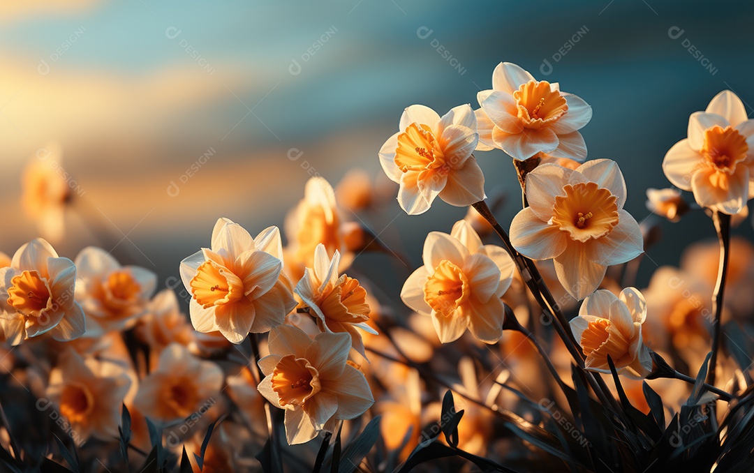 Muitas flores de narciso lindas