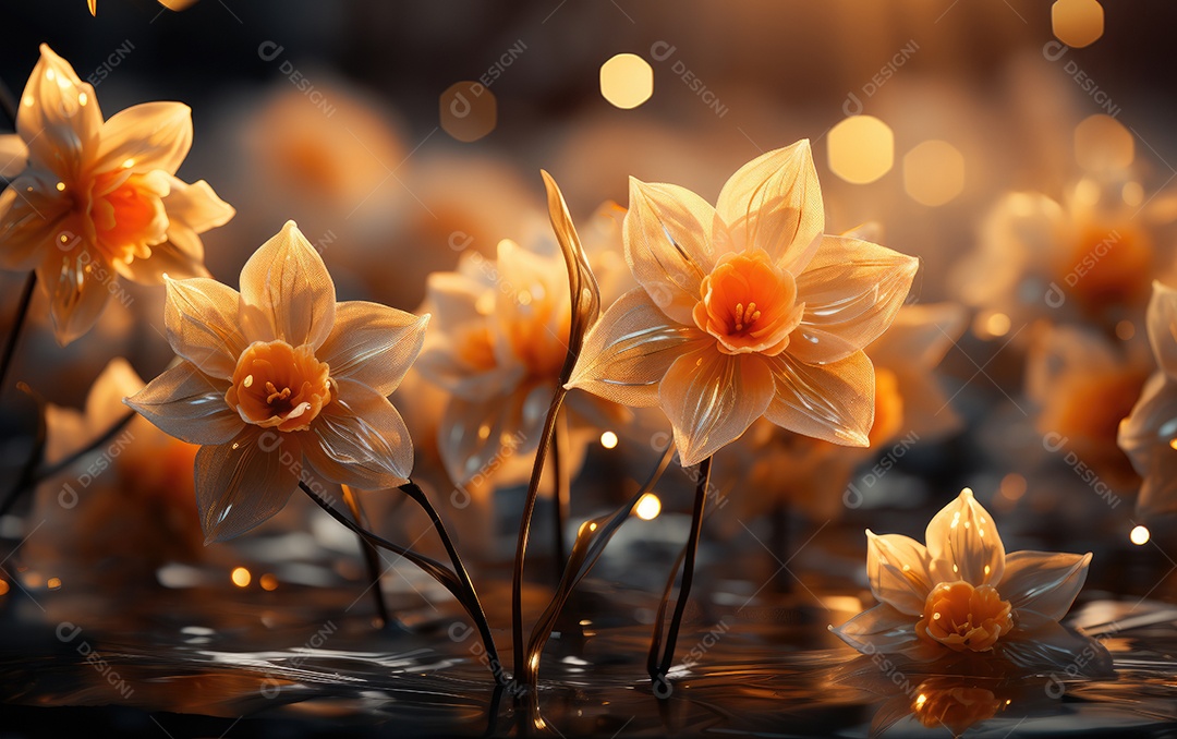 Fundo de flores narciso linda sobre águas