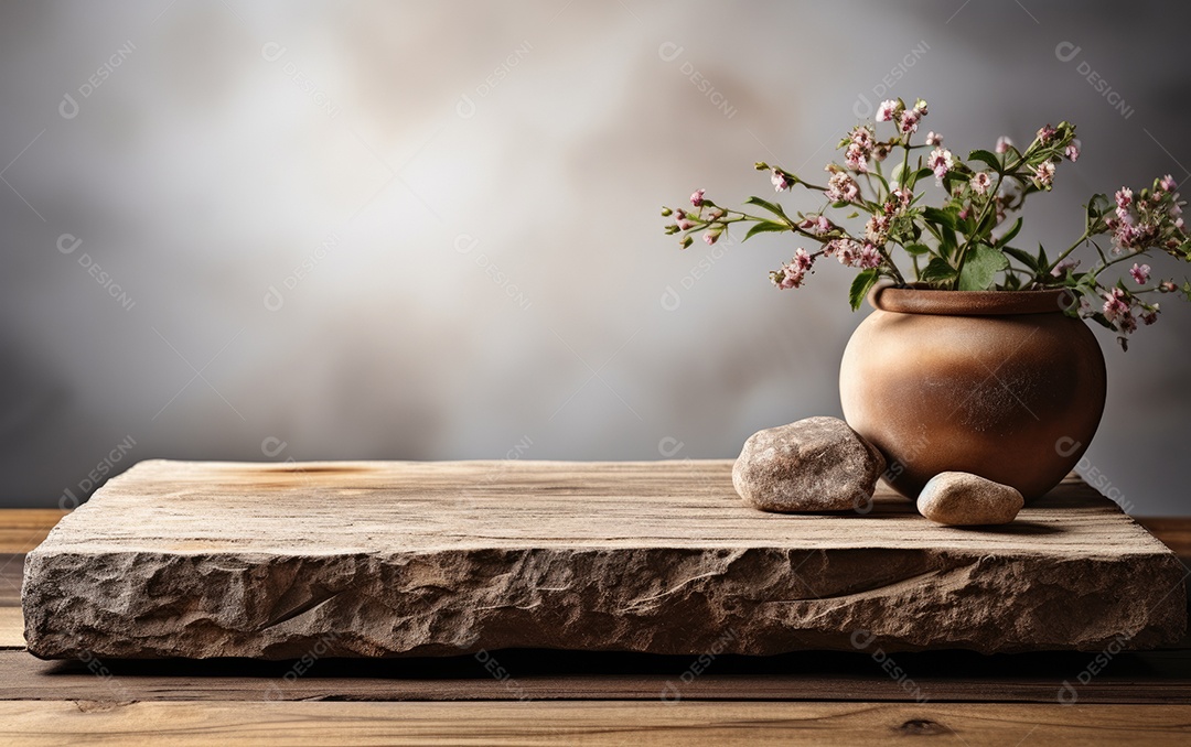 Topo vazio da mesa de pedra natural isolado no fundo branco