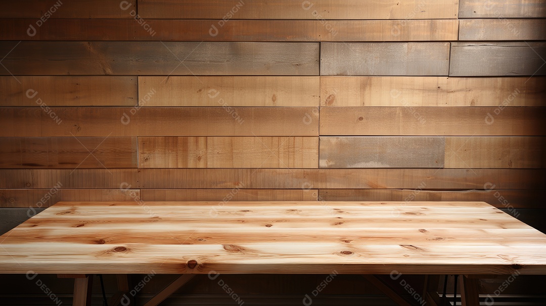 Mesa de madeira vazia e fundo de parede de madeira