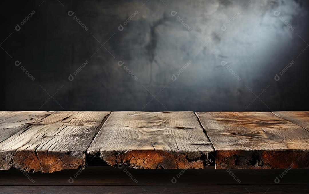 Mesa de madeira vazia e fundo cinza