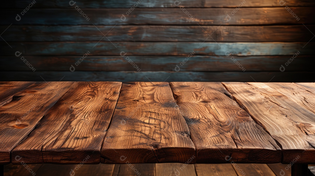 Mesa de madeira vazia e vaso em fundo grunge