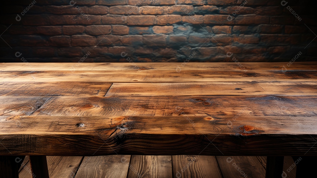 Mesa de madeira vazia e vaso em fundo grunge