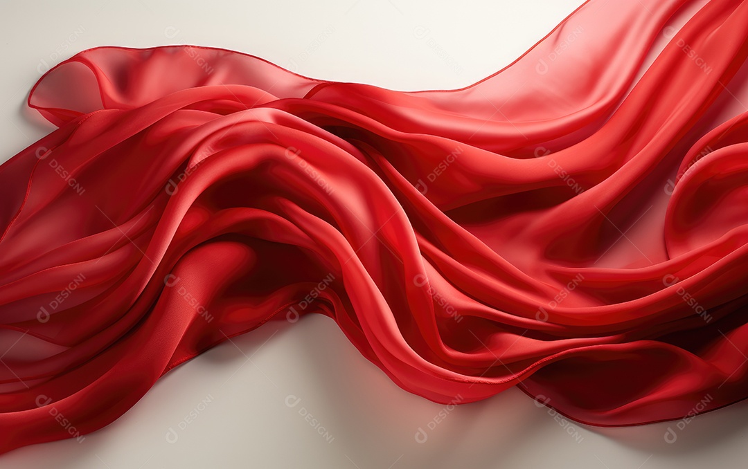 Movimento de lenço de seda de pano dinâmico vermelho sobre fundo branco