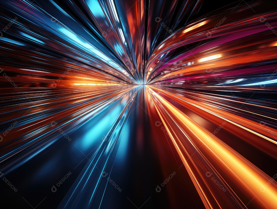 Longa exposição de carro em alta velocidade com trilhas leves e luzes desfocadas