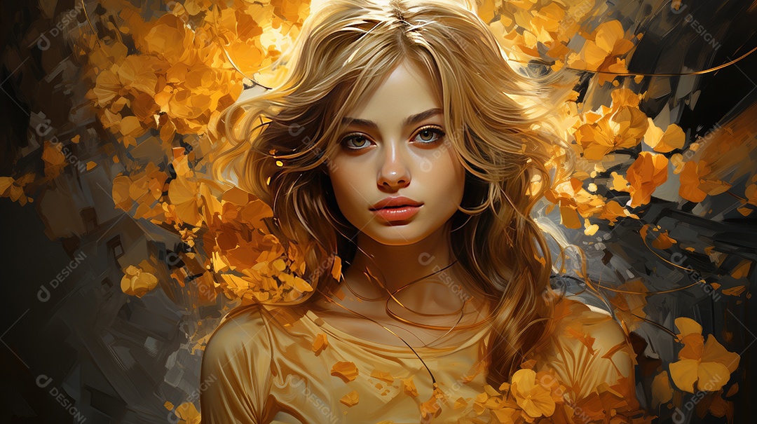 Uma mulher com maquiagem dourada e fundo dourado