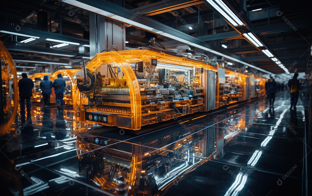 O interior da fábrica inteligente industrial futurista