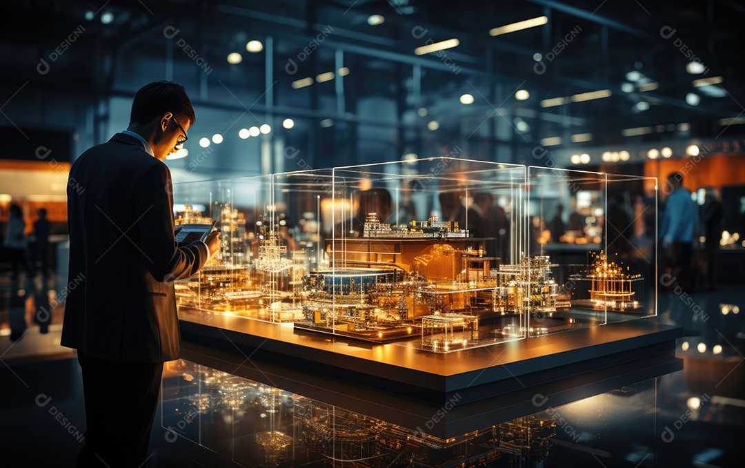 O interior da fábrica inteligente da Indústria avançada futurista