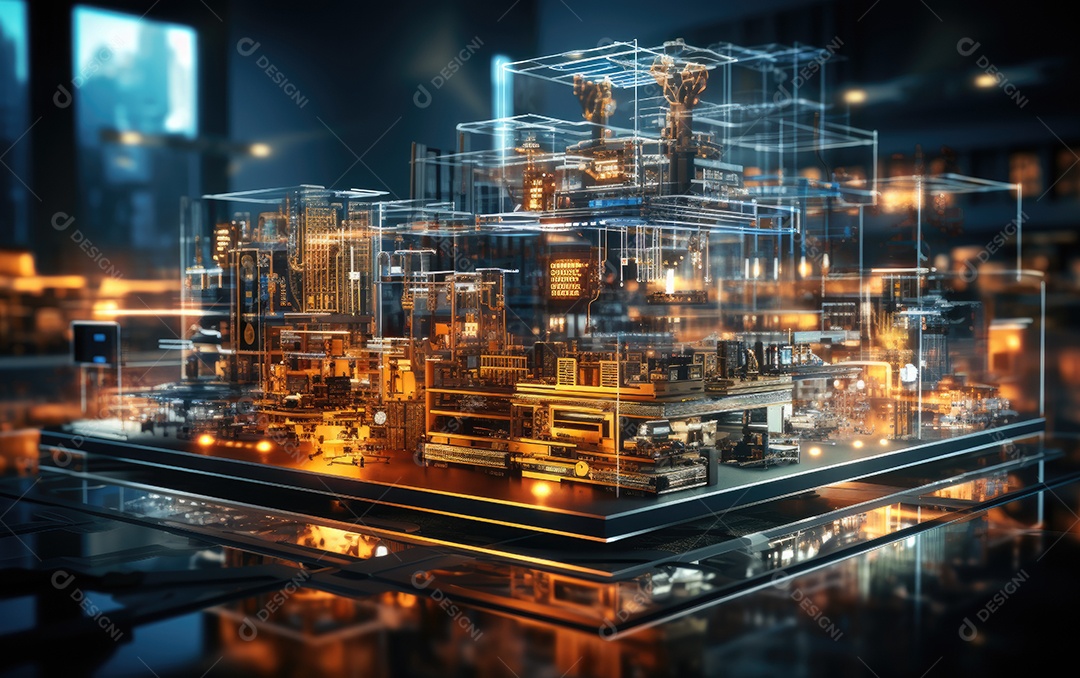 O interior da fábrica inteligente industrial futurista