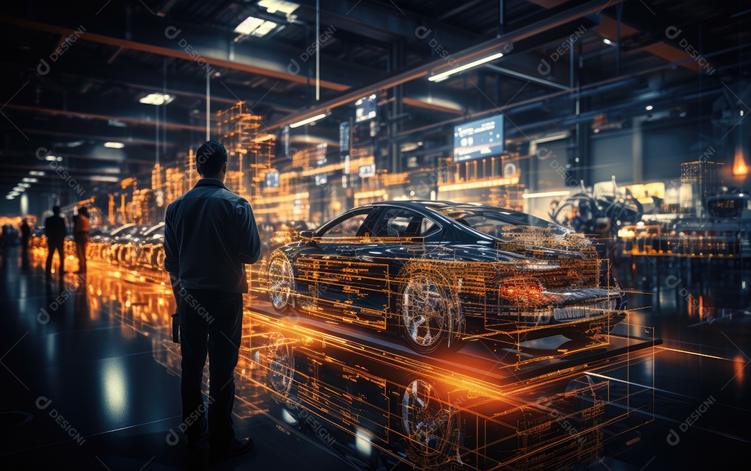 O interior da fábrica inteligente industrial futurista