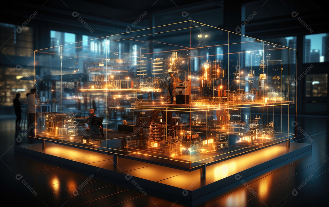 O interior da fábrica inteligente da Indústria avançada futurista