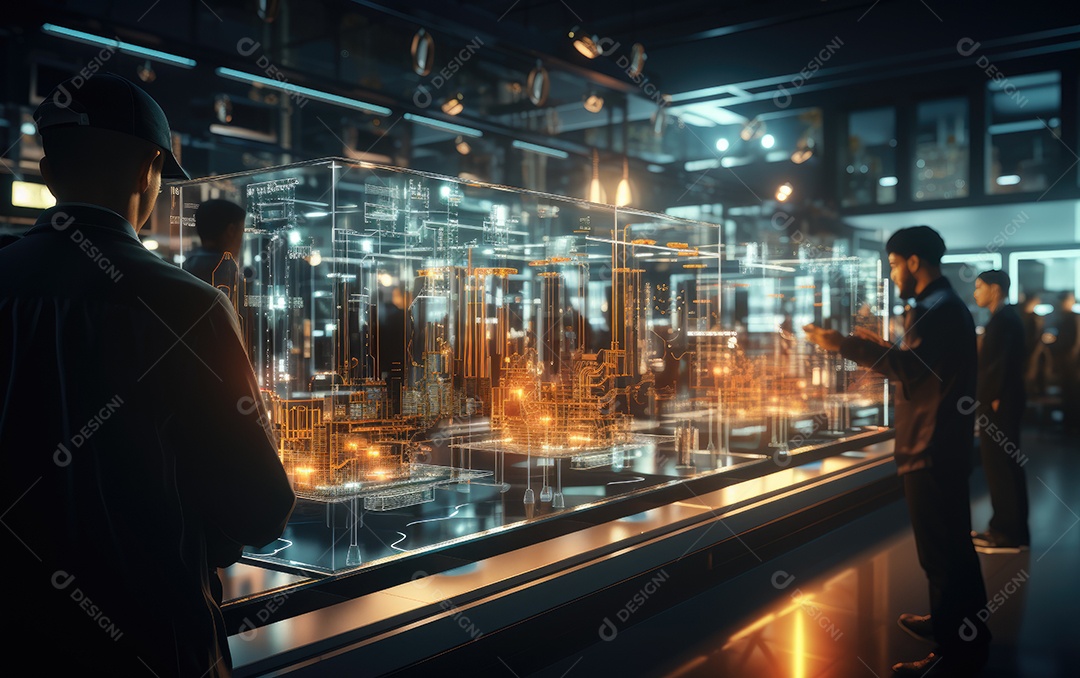 O interior da fábrica inteligente da Indústria avançada futurista