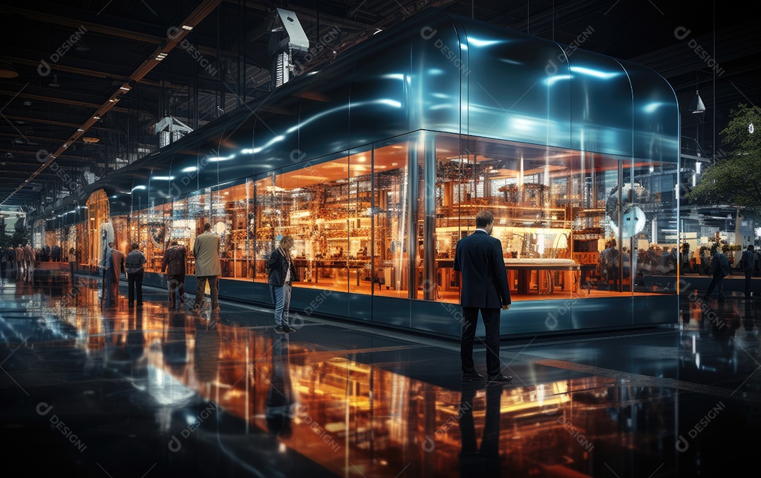 Shopping ilustrativo bonito com muitas vitrines de lojas