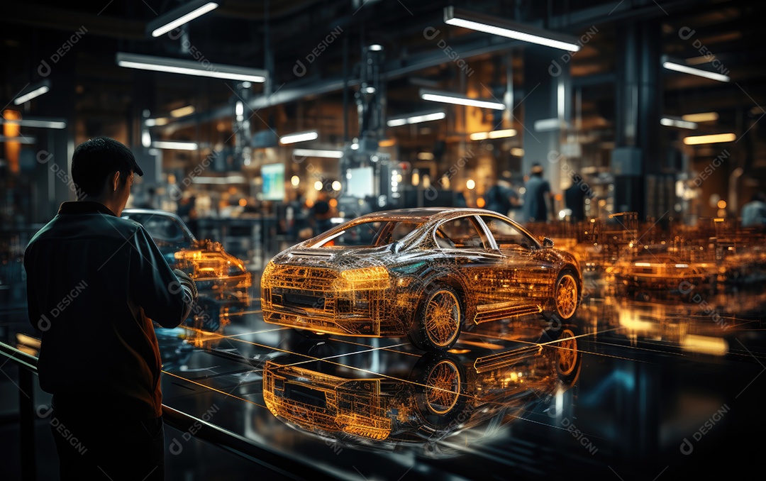 O interior da fábrica inteligente industrial futurista