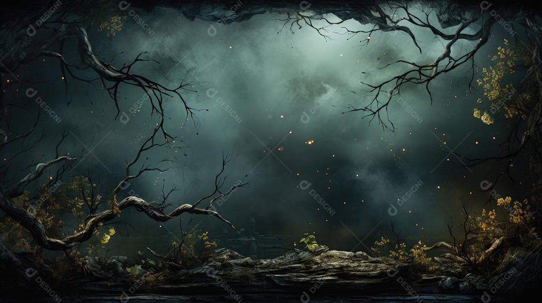 Fundo texturizado levemente escuro com árvore de folhas amarela