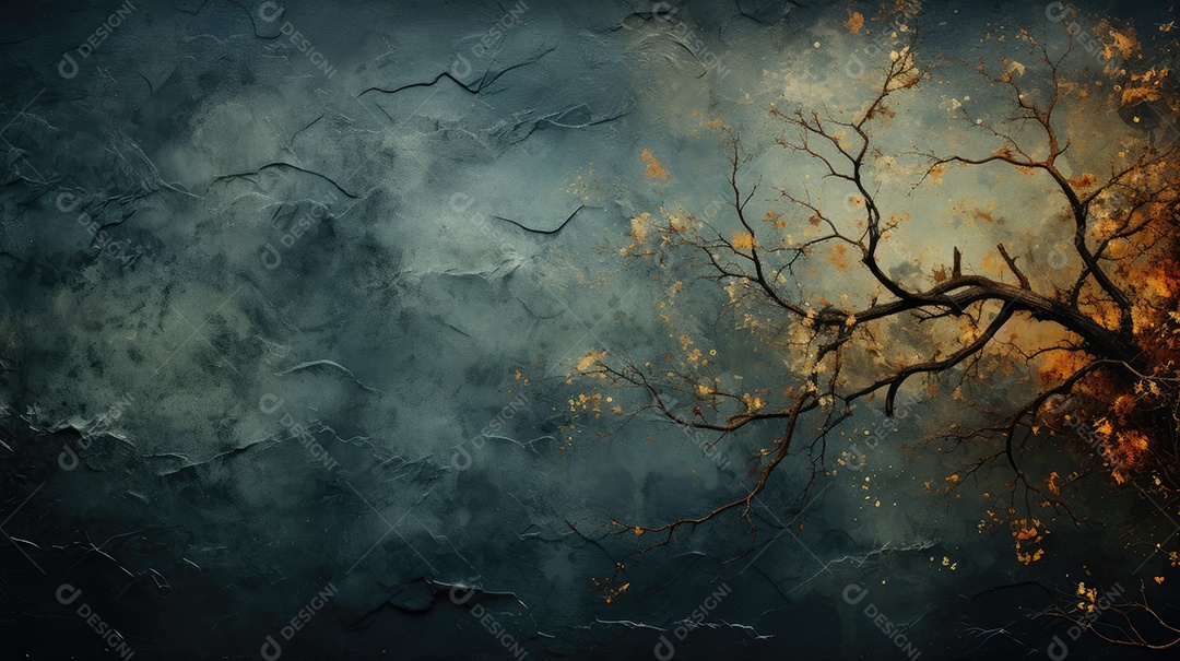 Fundo texturizado levemente escuro com árvore de folhas amarela