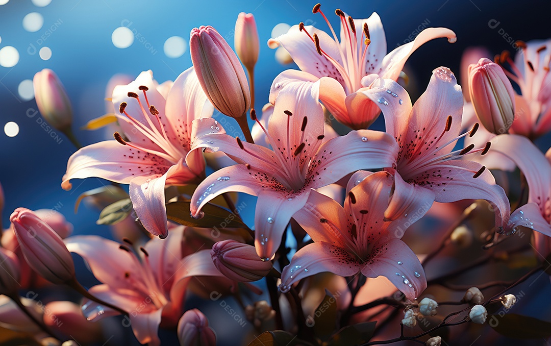 Jardim com flores de Lírios lindas