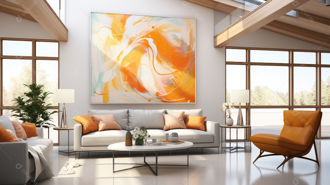 Fundo abstrato de pintura em uma sala aquarela laranja