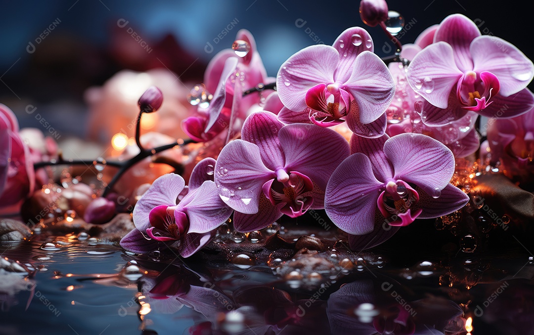 Fundo flor de orquídea sobre água