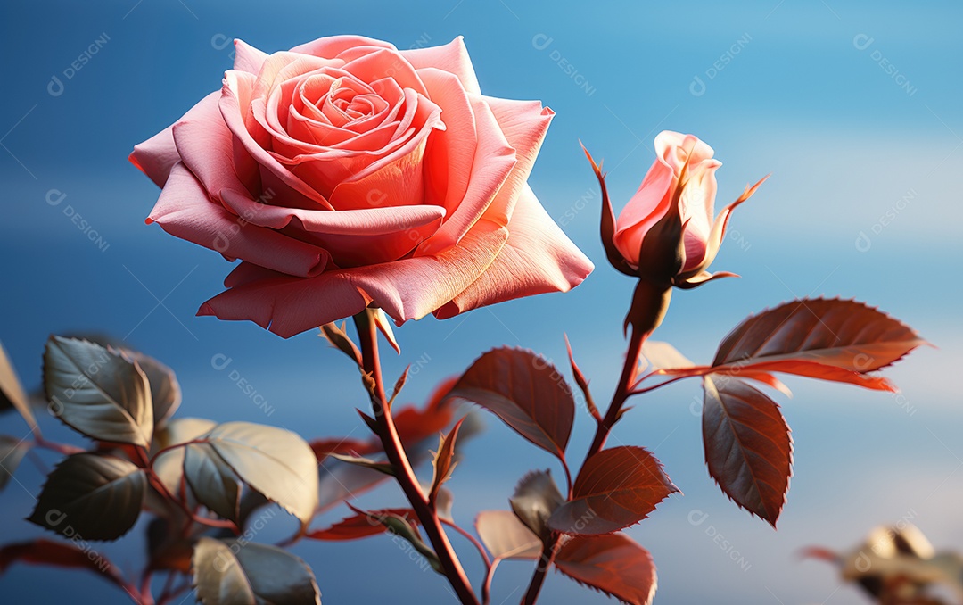 Flores rosas rosa contra céu azul