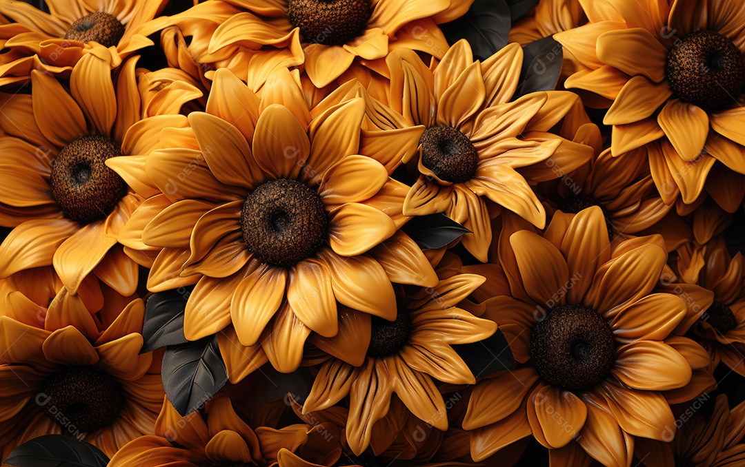 Flores amarelas lindas com folhas verde