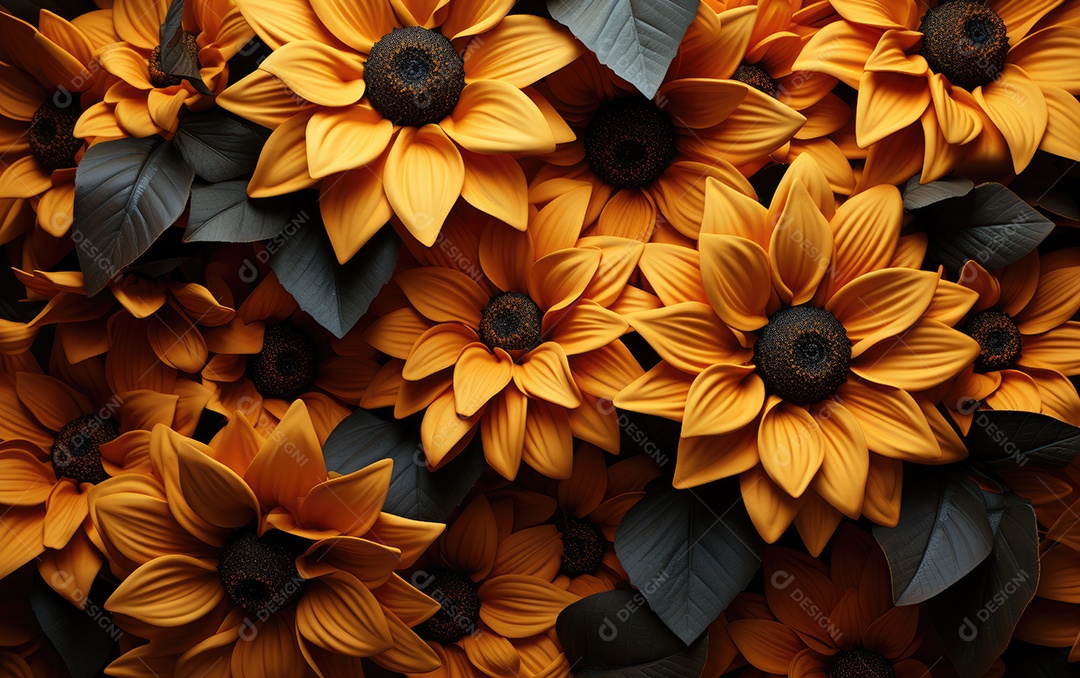 Flores e folhas azuis