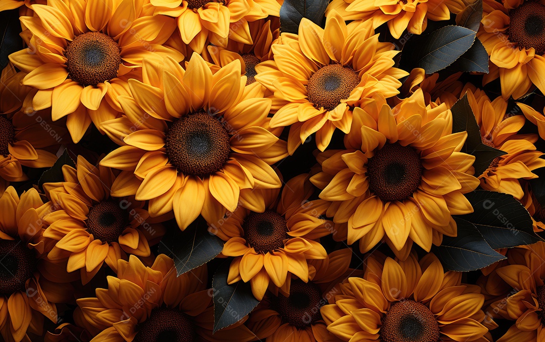 Flores amarelas com folhas azuis