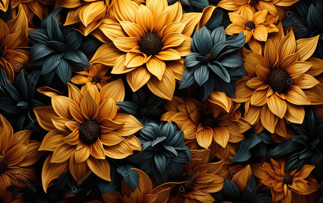 Lindas flores amarelas com azuis