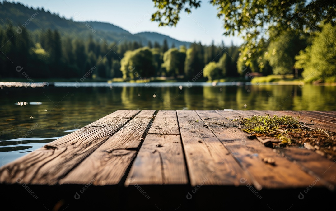 Uma bela vista para a natureza a partir de uma mesa de madeira