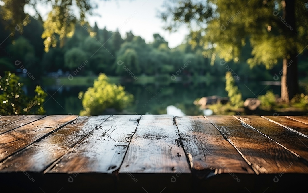 Uma linda vista para natureza a partir de uma mesa de madeira