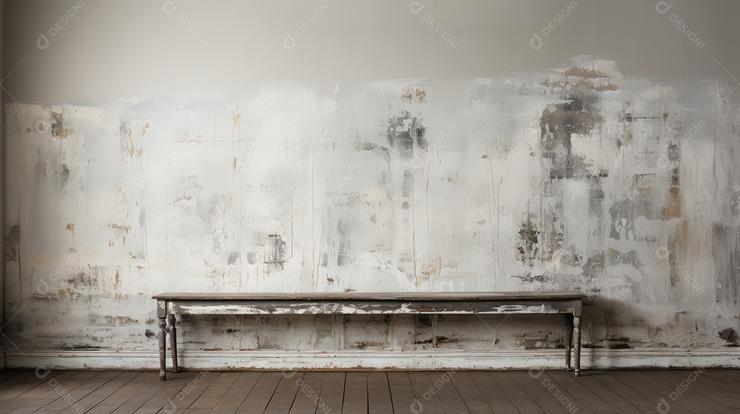 Banco no fundo textura do muro de cimento cor creme retrô.