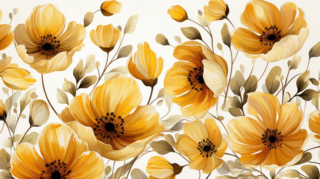 Flores amarelas sobre um fundo branco.