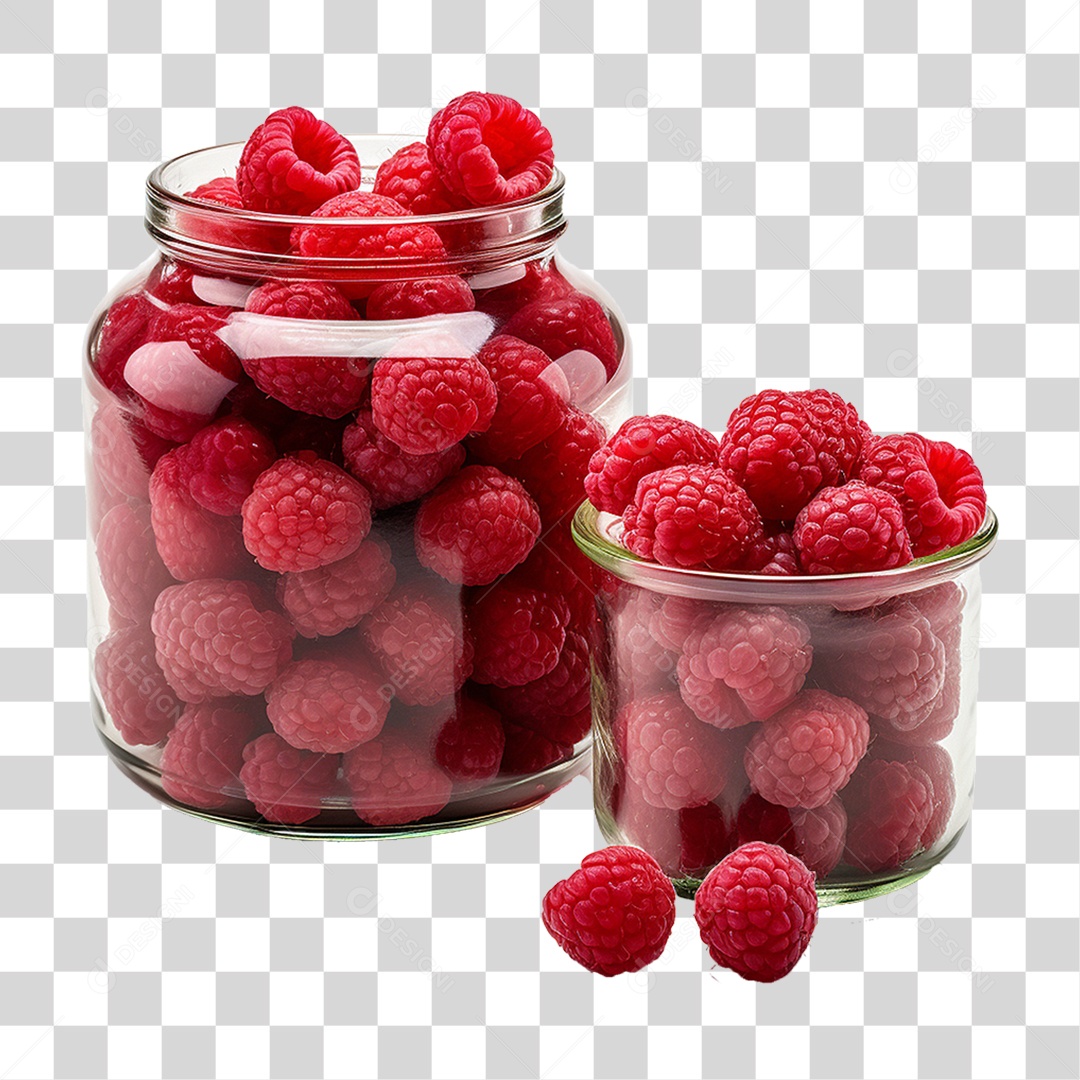 Pote de Vidro com Framboesas PNG Transparente